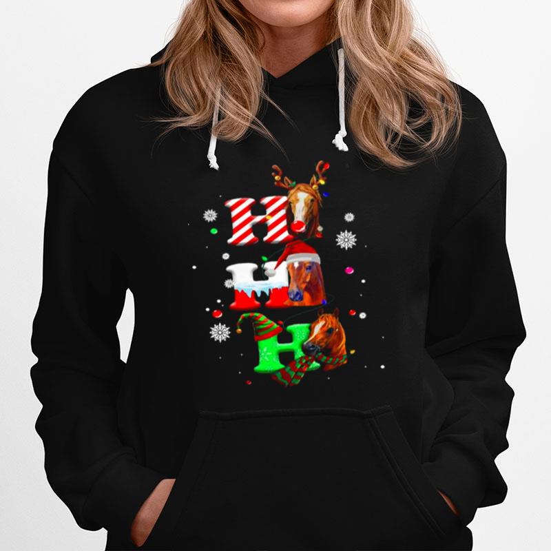 Ho Ho Ho Horses Santa Elf Reindeer Merry Christmas Light Hoodie