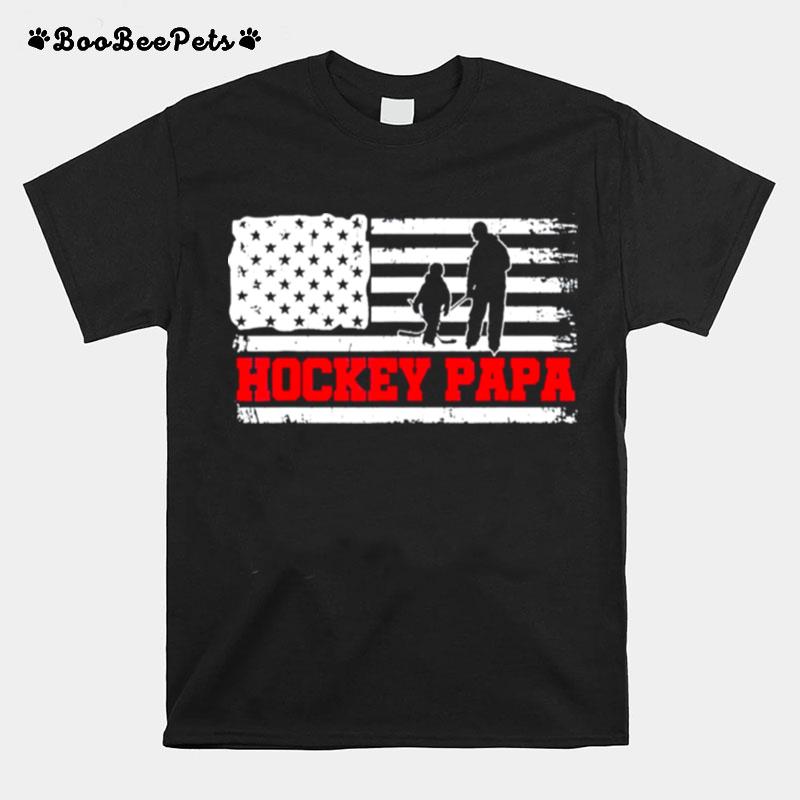 Hockey Papa American Flag T-Shirt