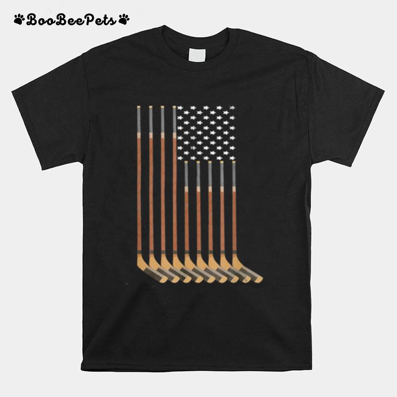 Hockey Stick Usa Flag American Ice Hockey Sport Player T-Shirt