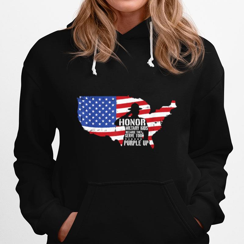 Honor Military Kids Because They Serve Too Purple Up American Flag Hoodie
