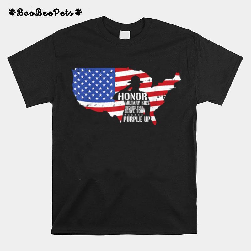 Honor Military Kids Because They Serve Too Purple Up American Flag T-Shirt