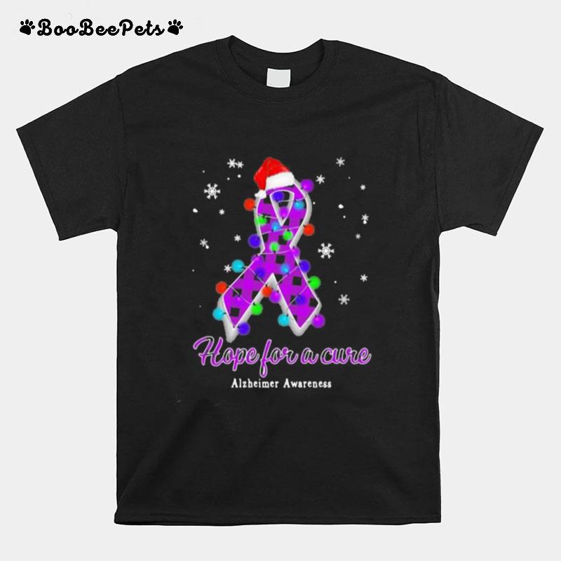 Hope For A Cure Ribbon Purple Checkered Stripes Hat Santa Xmas T-Shirt