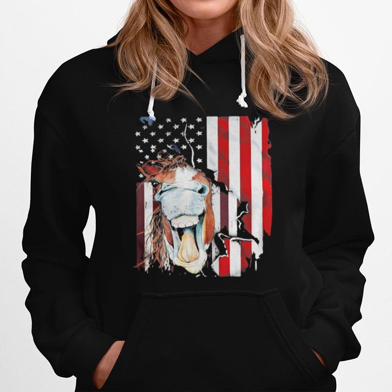 Horse American Flag Veteran Independence Day Hoodie