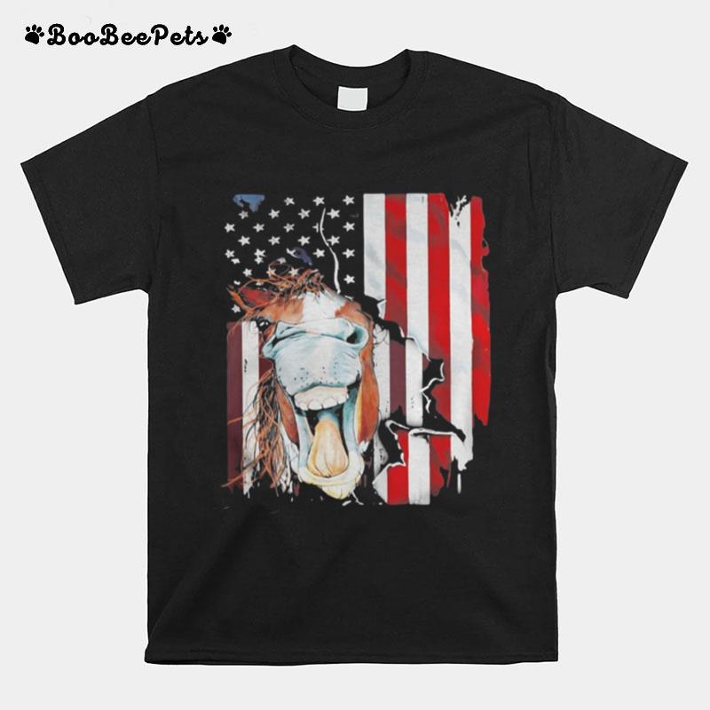 Horse American Flag Veteran Independence Day T-Shirt