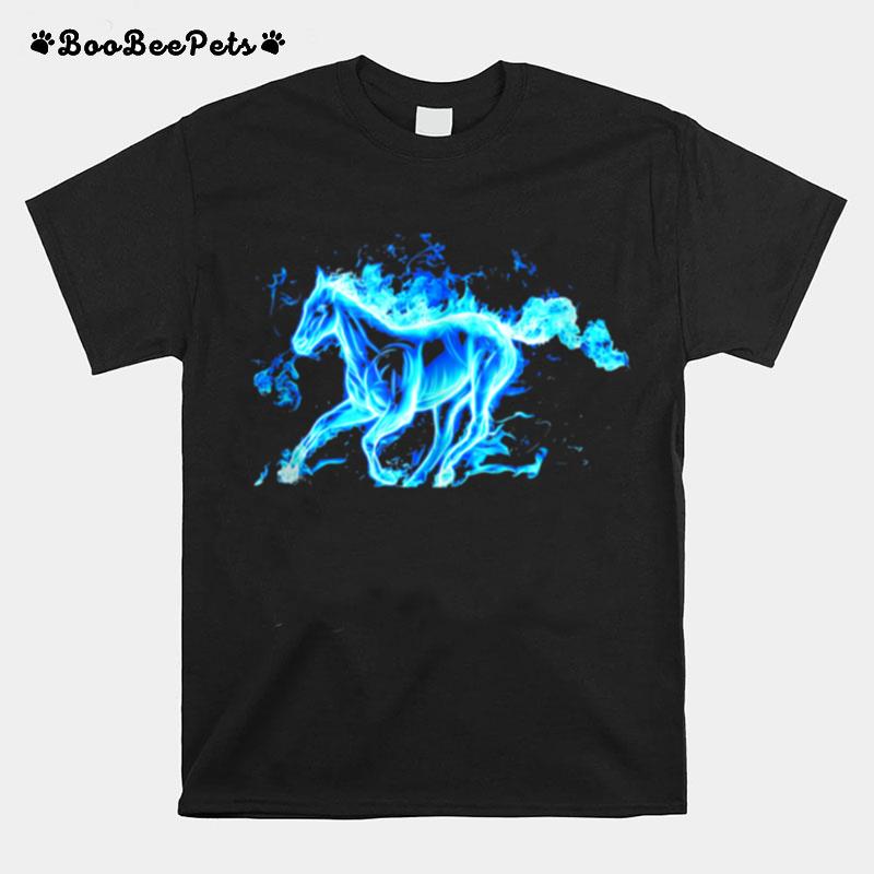 Horse Blue Horse Fiery Horse Background Abstract Art T-Shirt