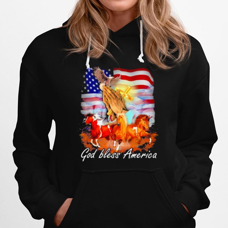 Horse God Bless My Country American Flag Hoodie