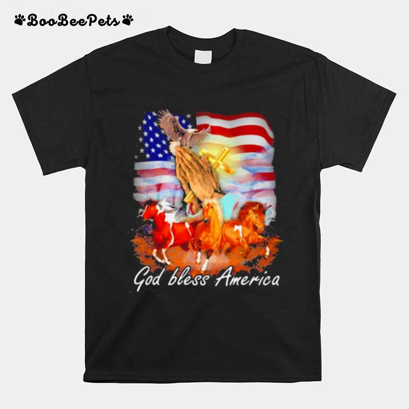 Horse God Bless My Country American Flag T-Shirt
