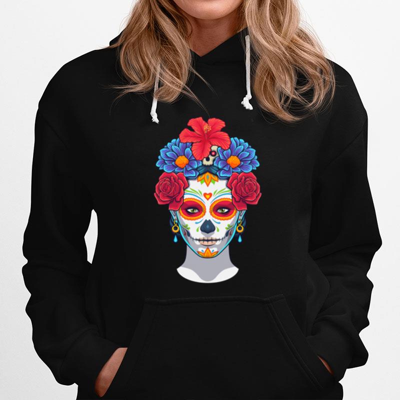 Hot Sugar Skull Woman Flower Day Dead Dia De Muertos Hoodie