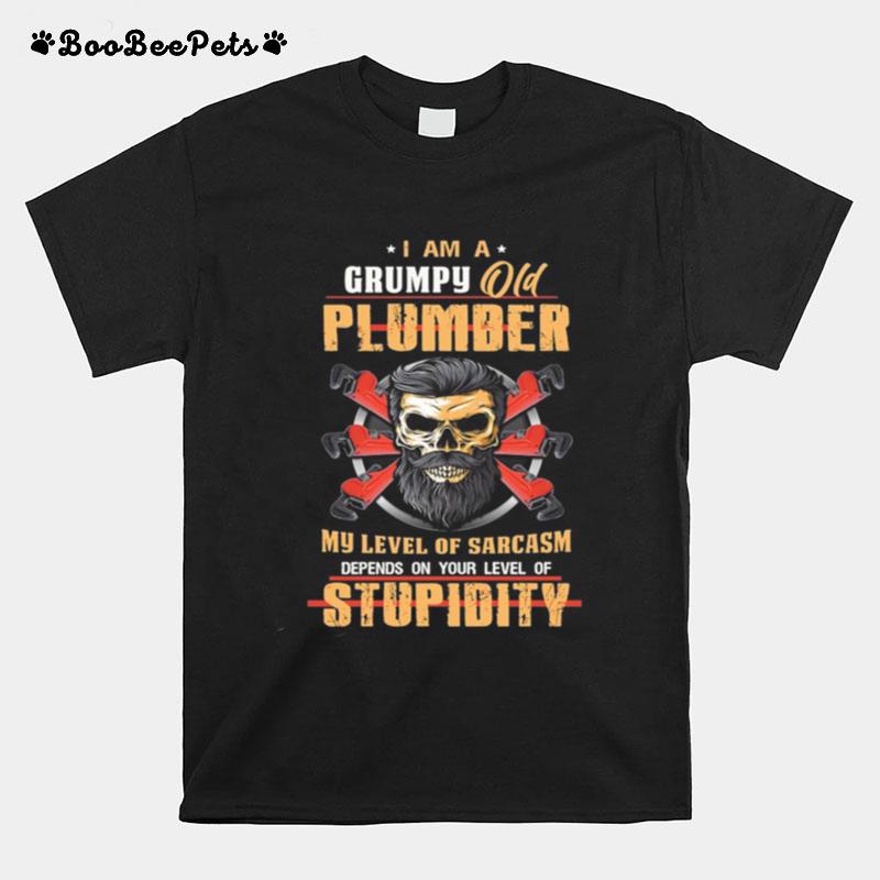 I Am A Grumpy Old Plumber My Level Of Sarcasm Depends On Your Level Of Stupidity T-Shirt