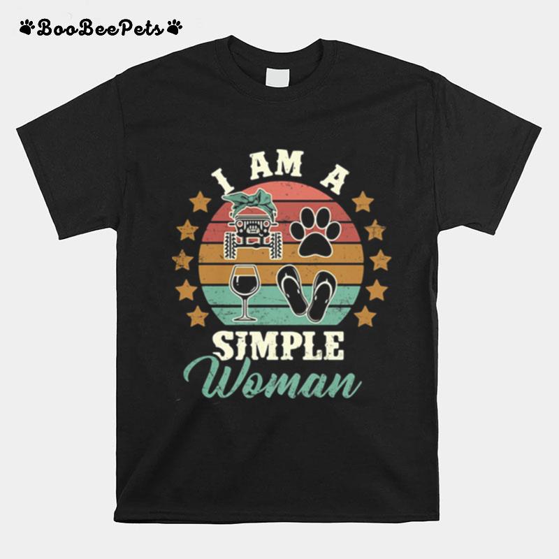 I Am A Simple Woman Wine Tractor Cat Vintage T-Shirt