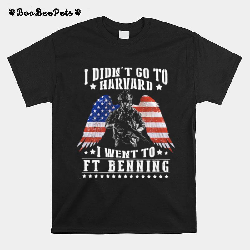 I Didnt Go To Harvard I Went To Ft Benning Angel Wings American Flag Independence Day T-Shirt