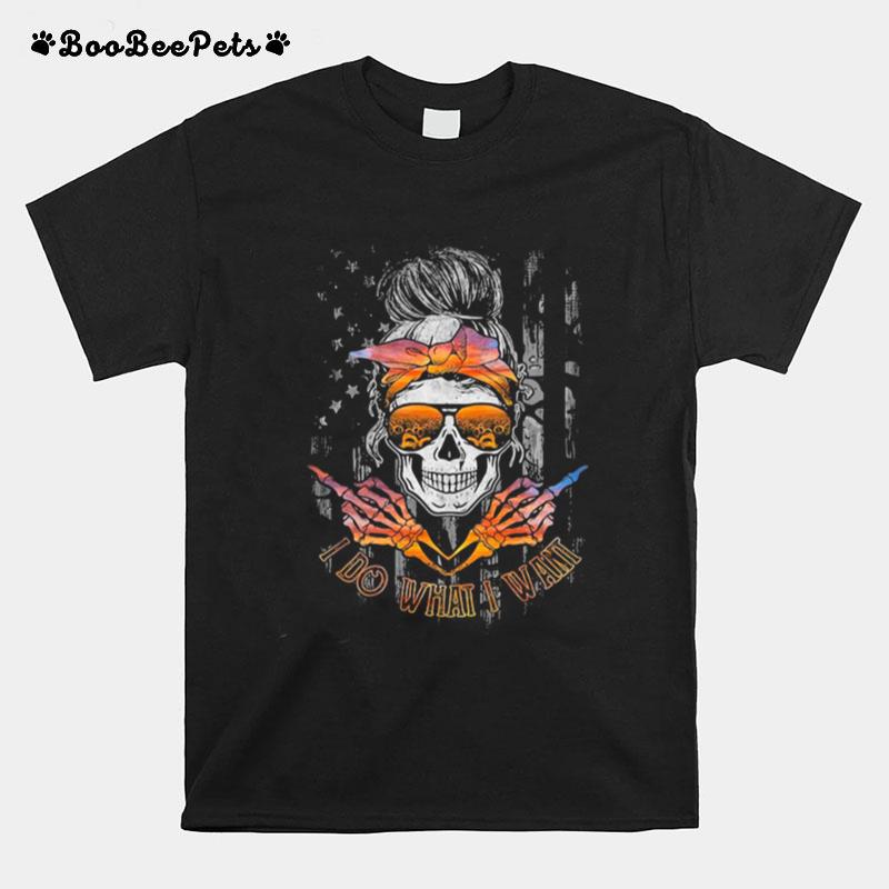 I Do What I Want Skull Girl Flag T-Shirt