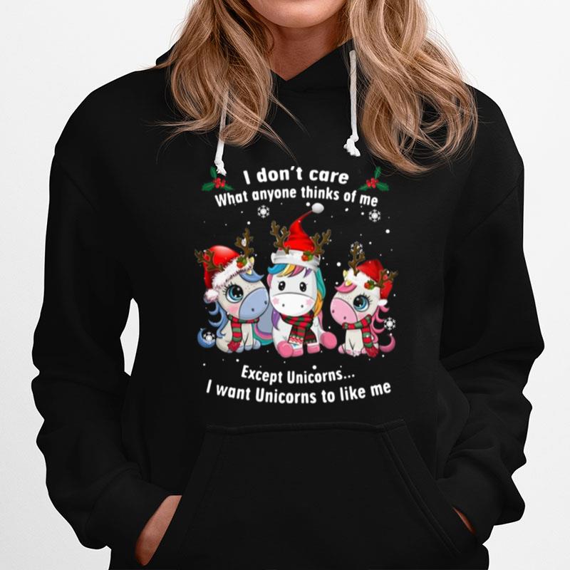 I Dont Care What Anyone Thinks Of Me Except Unicorns Merry Christmas Hoodie