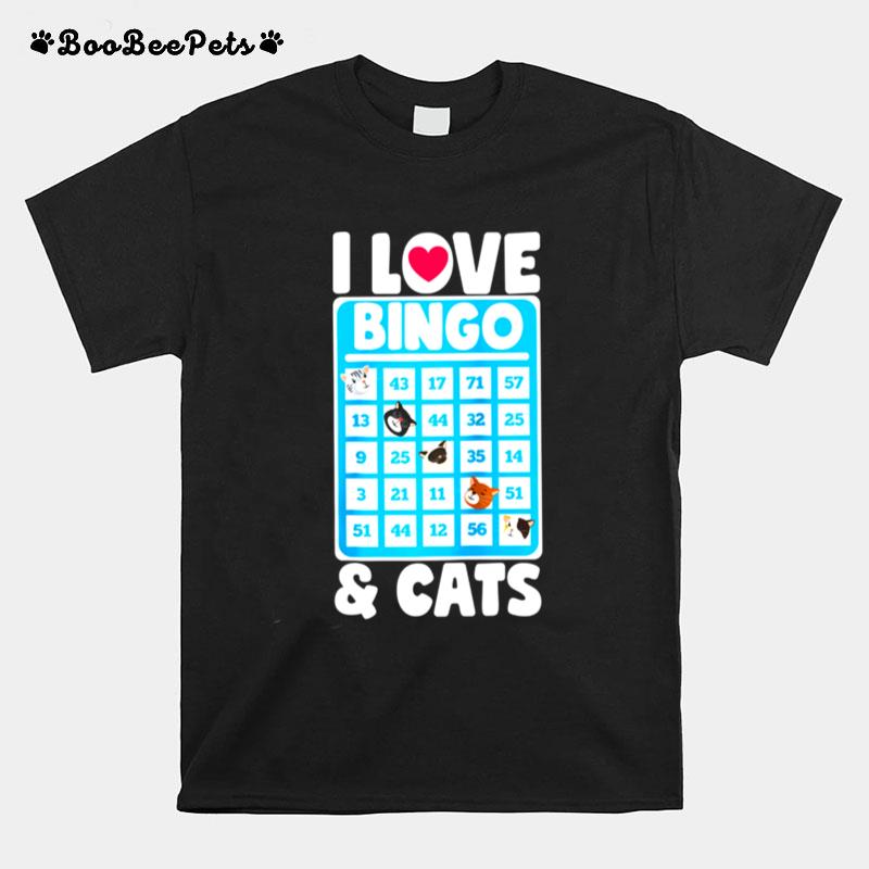 I Love Bingo And Cats Lucky Board Games T-Shirt