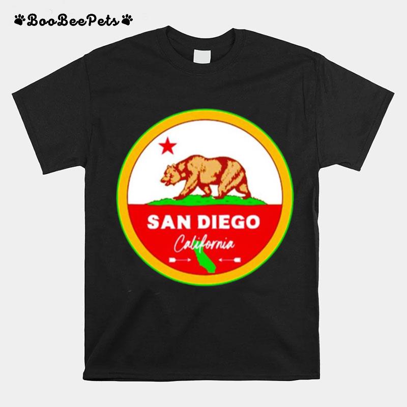 I Love San Diego California Ca Flag And Bear Badge T-Shirt