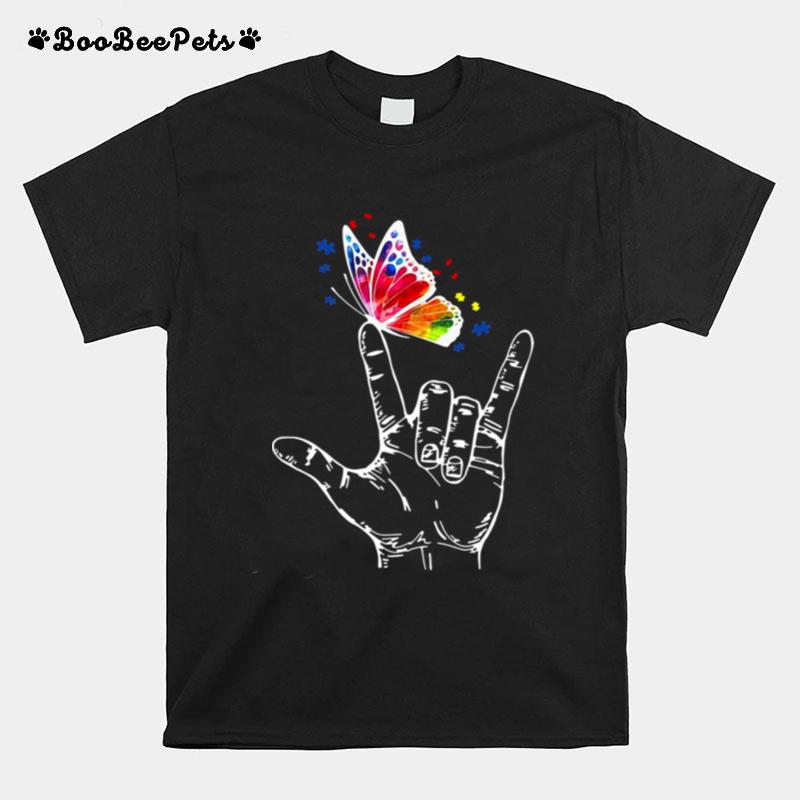 I Love You Hand Sign Language Butterfly T-Shirt