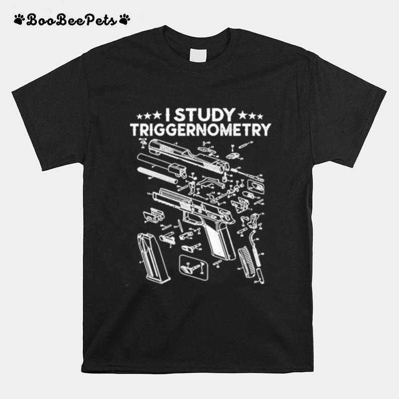 I Study Triggernometry Gun On Back Veteran Christmas T-Shirt