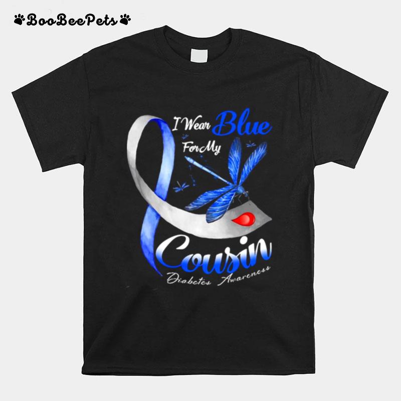 I Wear Blue For My Cousin Diabetes Awareness Dragonfly T-Shirt