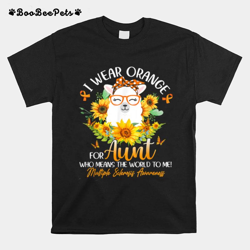 I Wear Orange For My Aunt Ms Awareness Llama Sunflower T-Shirt