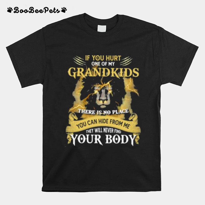 If You Hurt Ne Of My Grandkids There Is No Place You Can Hide From Me They Will Never Find Your Body Lion T-Shirt