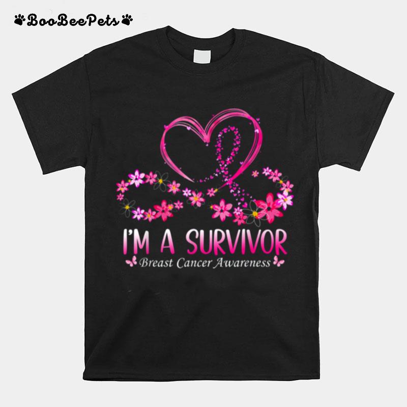 Im A Survivor Breast Cancer Awareness Pink Ribbon Flower T-Shirt