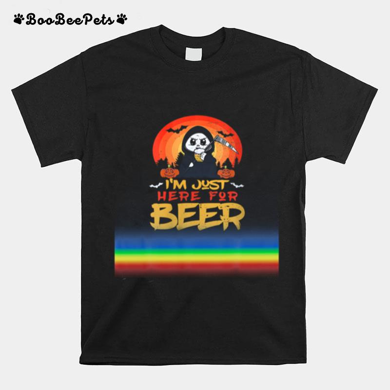 Im Just Here For Beer Halloween Halo Funny Ghost T-Shirt