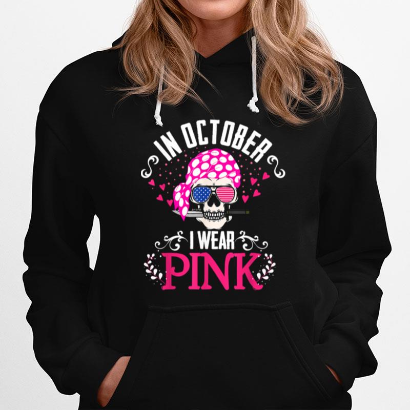 In October I Wear Pink Scarf Skull Breast Cancer Awareness Hoodie