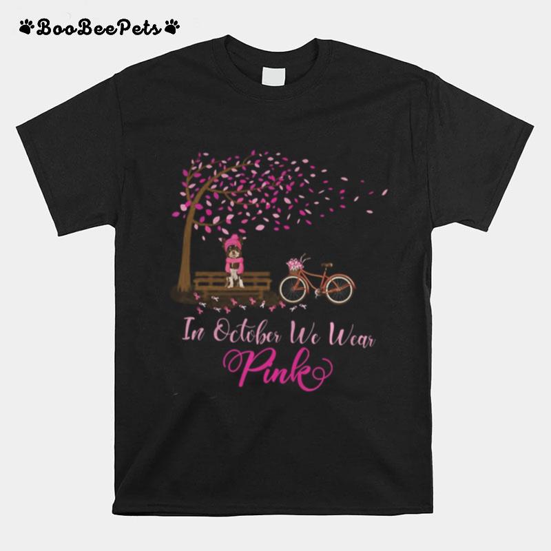In October We Wear Pink Chihuahua Fall Leaves Breast Cancer T-Shirt