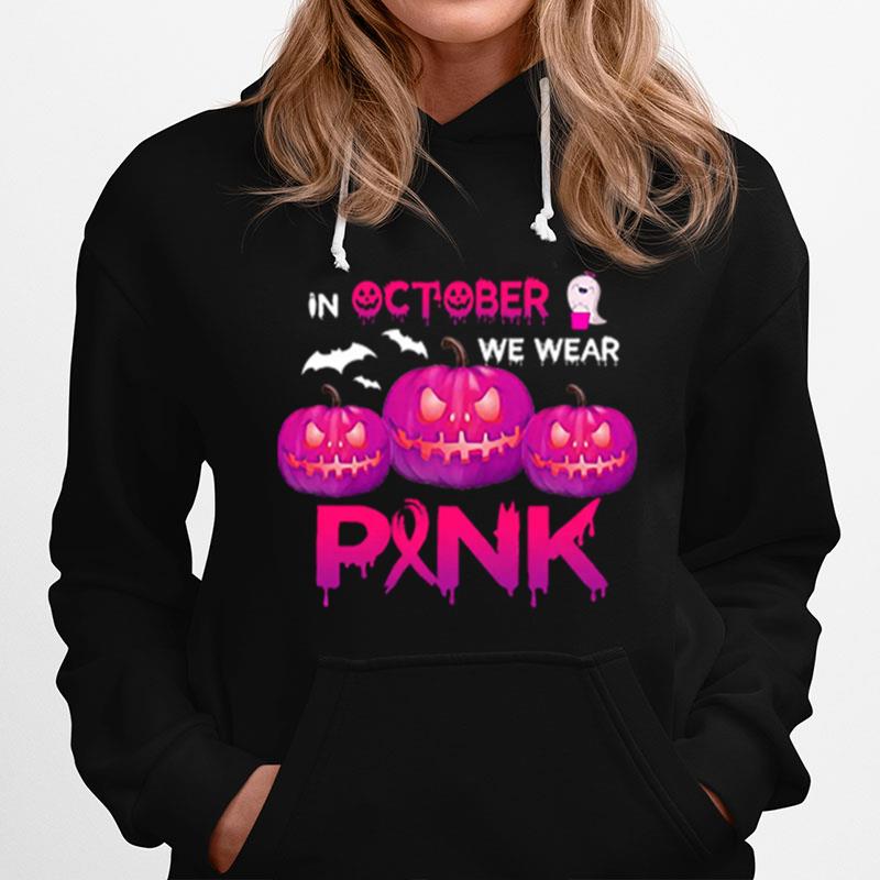 In October We Wear Pink Pumpkin Halloween Womens Hoodie