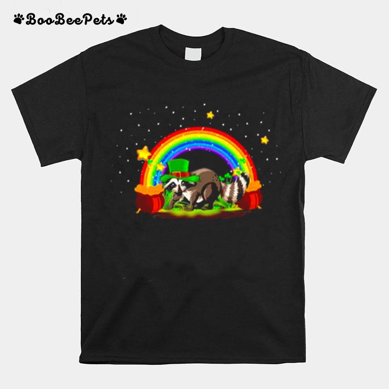 Irish Rainbow Leprechaun Hat Lucky Raccoon St. Patricks Day T-Shirt