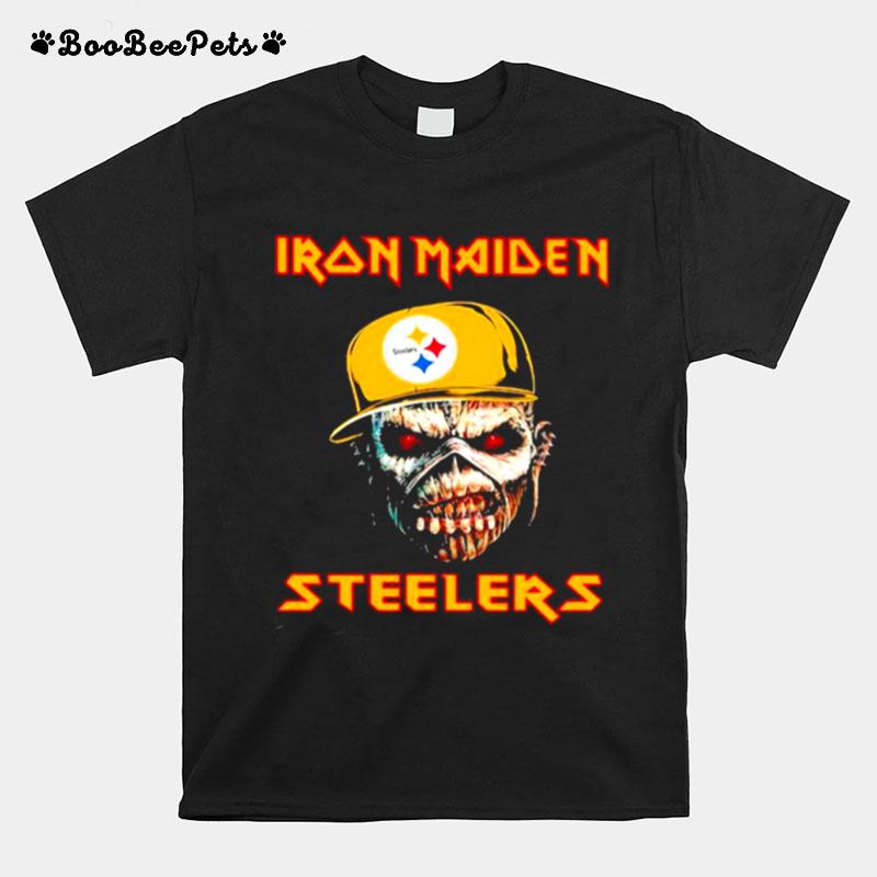 Iron Maiden Wear Hat Logo Steelers Football T-Shirt