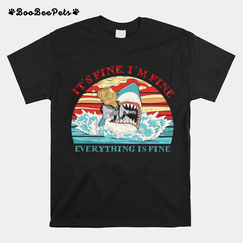 Its Fine Im Fine Diver Shark Vintage Retro T-Shirt