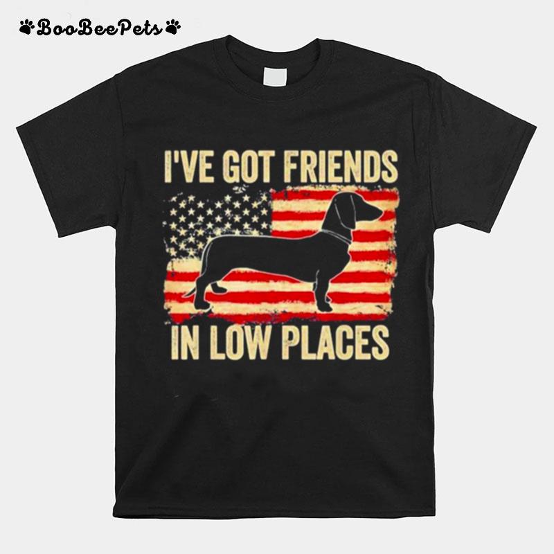 Ive Got Friends In Low Places Dachshund American Flag T-Shirt