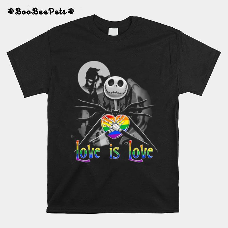 Jack Skellington Hug Heart Lgbt Love Is Love Halloween T-Shirt