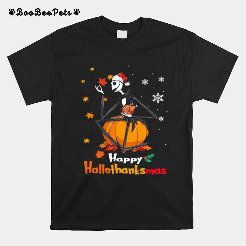 Jack Skellington With Santa Hat Happy Hallothanksmas T-Shirt