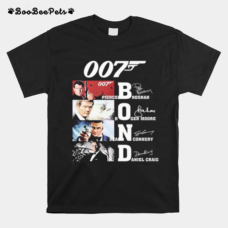 James Bond 007 Pierce Brosnan Roger Moore Sean Connery Daniel Craig Signatures T-Shirt
