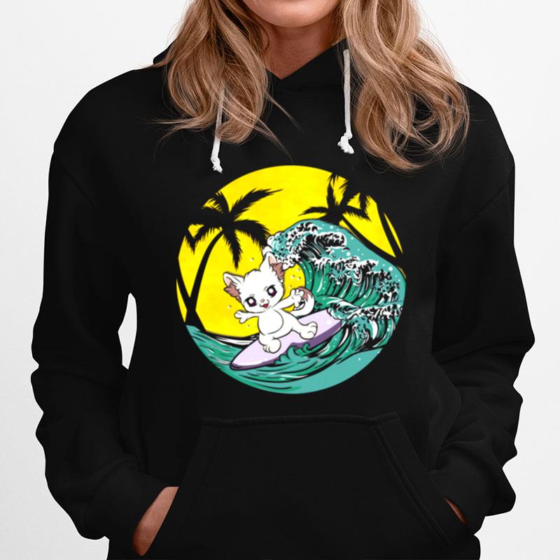 Japanese Artwork Wave Surfing Anime Cat Hoodie