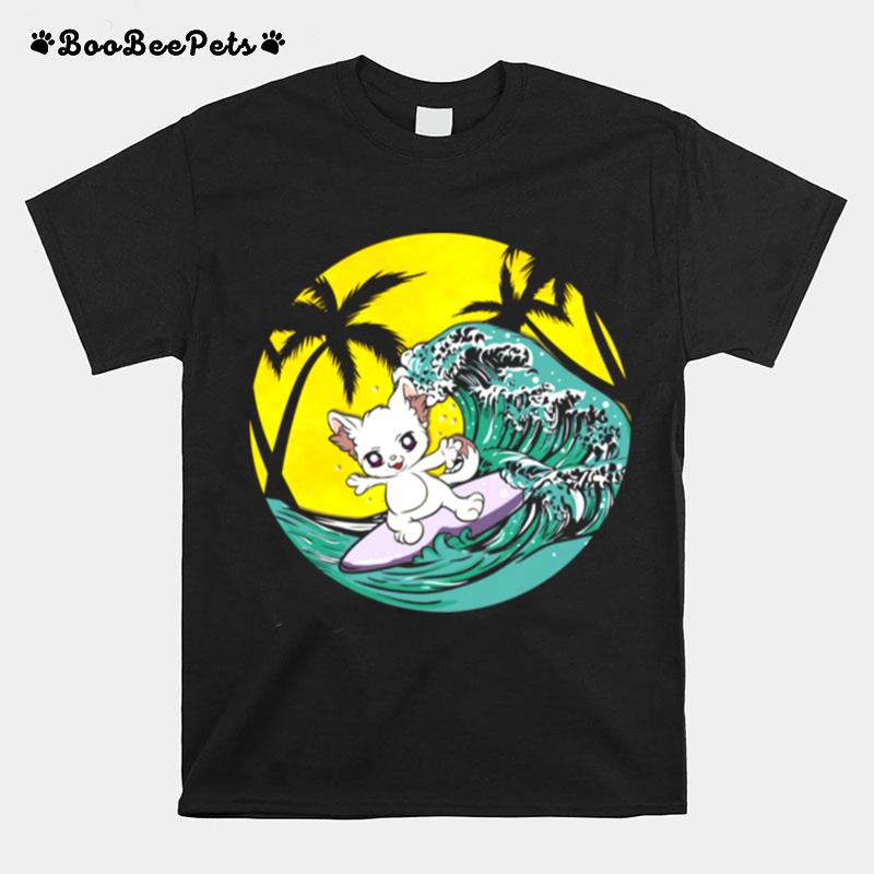 Japanese Artwork Wave Surfing Anime Cat T-Shirt