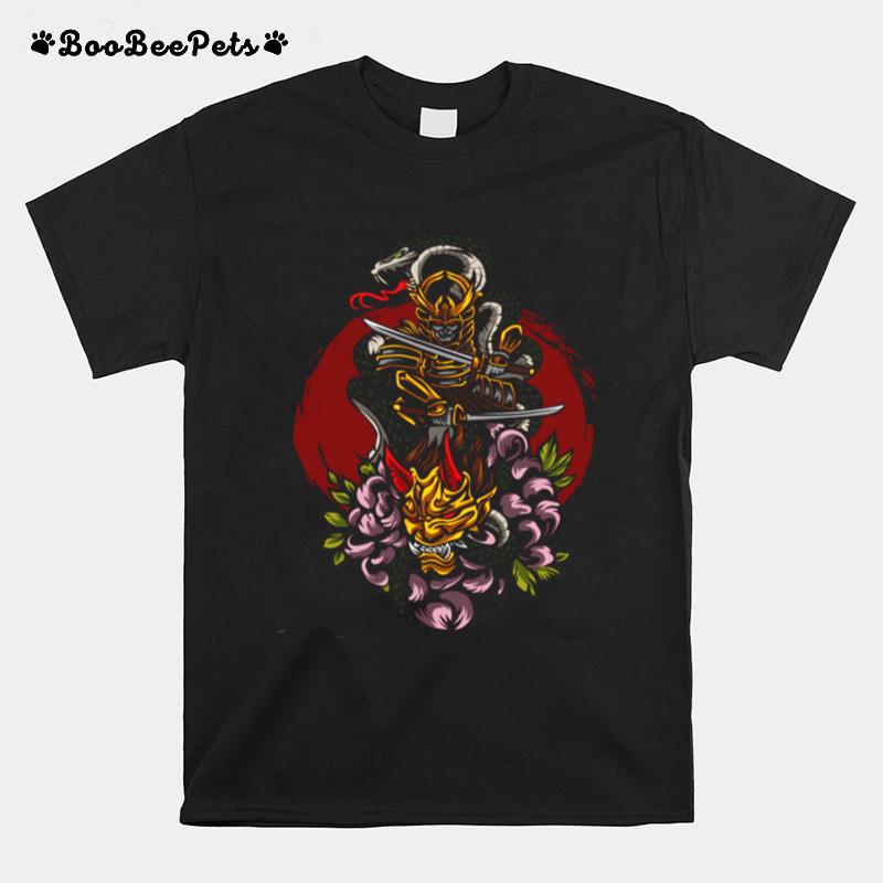 Japanese Samurai Oni Demon Snake Bushido Warrior Art T-Shirt