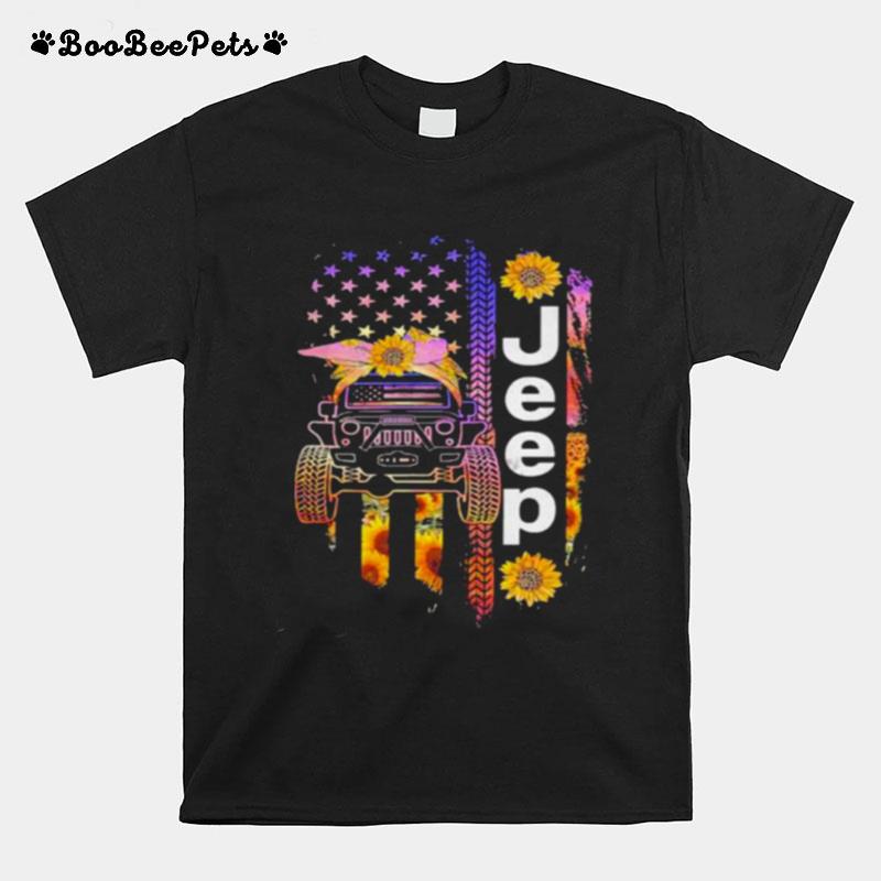 Jeep And Sunflower Flag T-Shirt