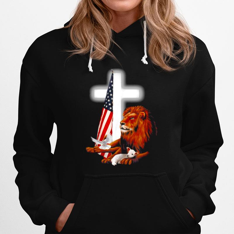 Jesus Usa Flag Lion And Lamb Cross Hoodie