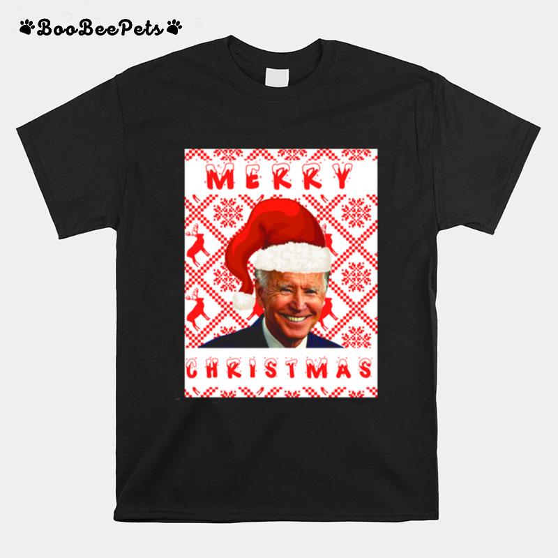 Joe Biden Merry Christmas Wear Santa Hat T-Shirt
