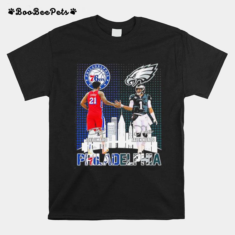 Joel Embiid And Jalen Hurts Mvp Philadelphia 76Ers And Eagles 2023 Signatures T-Shirt