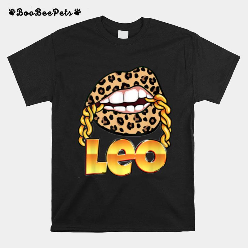 Juicy Lips Gold Chain Leo Zodiac Sign T-Shirt