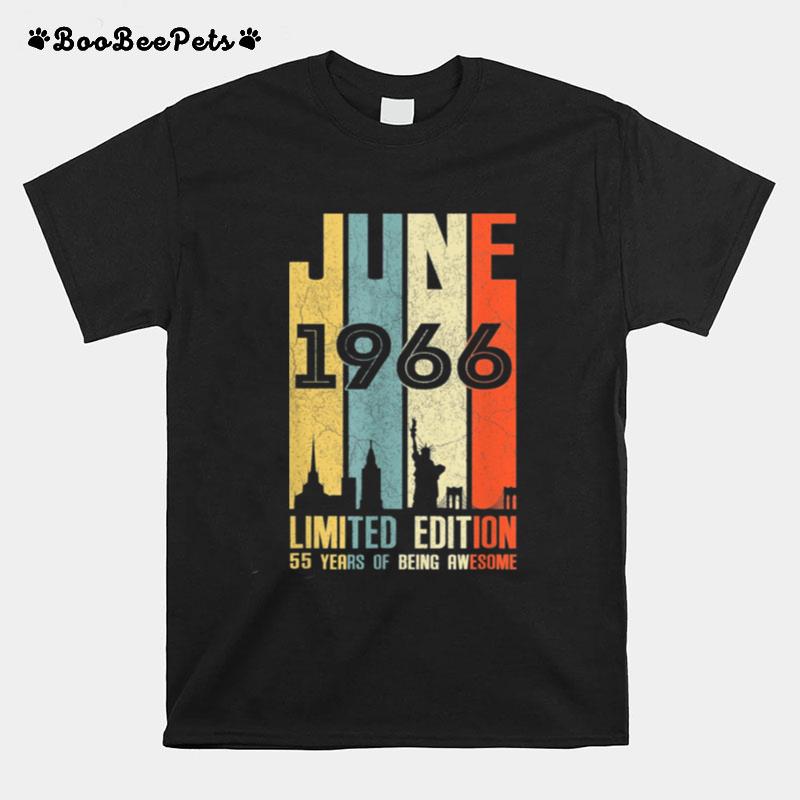 June 1966 55 Birthday 55 Year Old 1966 Birthday Vintage T-Shirt