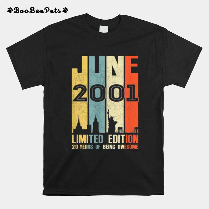 June 2001 20 Birthday 20 Year Old 2001 Birthday Vintage T-Shirt