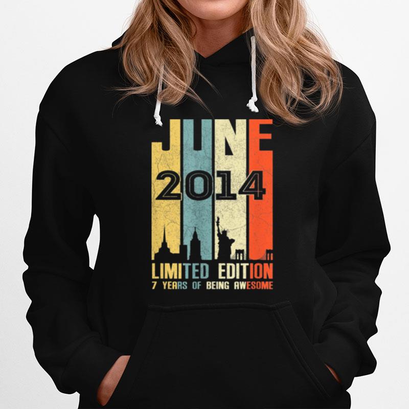 June 2014 7 Birthday 7 Year Old 2014 Birthday Vintage Hoodie