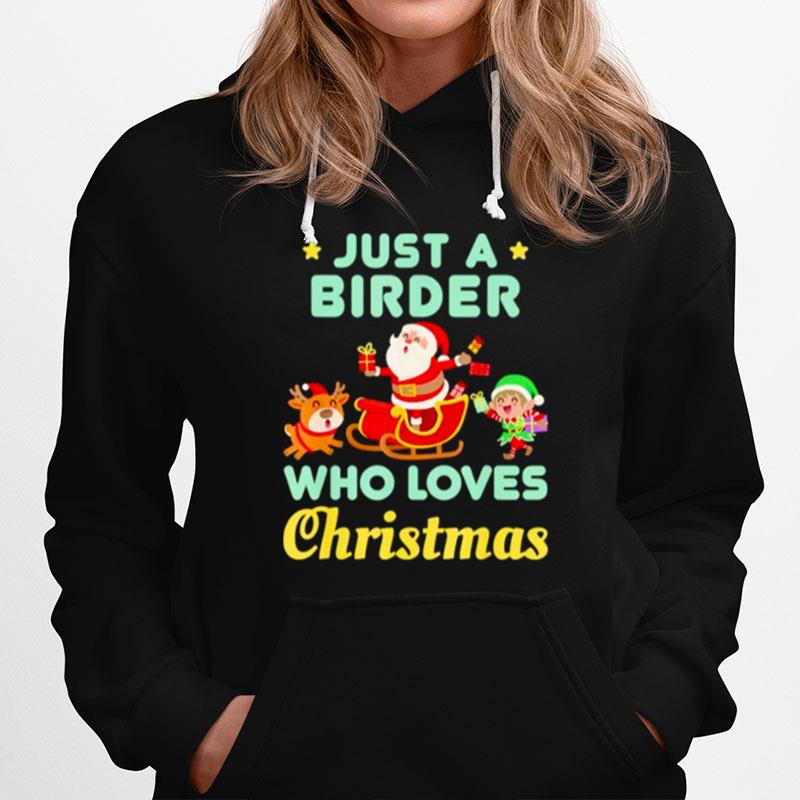 Just A Birder Who Loves Christmas Holiday Santa Reindeer Elf Hoodie