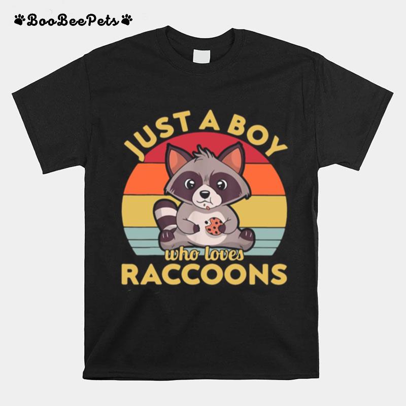 Just A Boy Who Loves Raccoons Vintage Retro T-Shirt