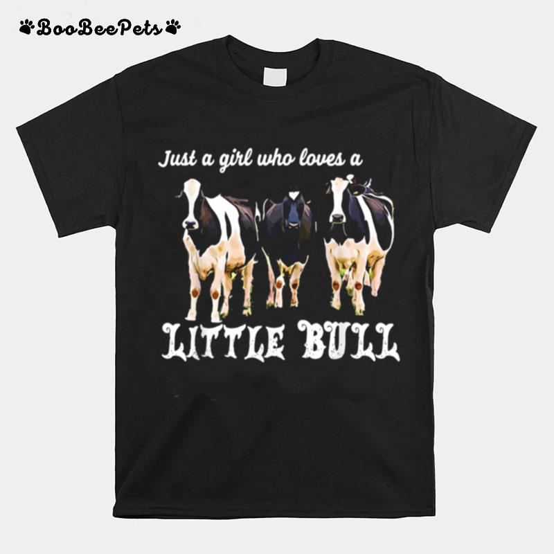 Just A Girl Loves Little Bull Retro Holstein Cattle T-Shirt